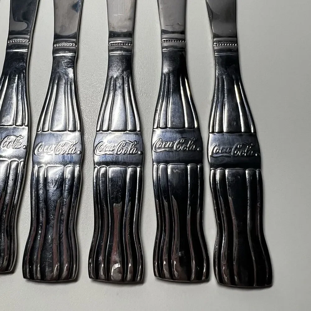 Lot of 7 Vtg Gibson Coca Cola Stainless Steel Dinner Knives Coke Bottle 8,5”